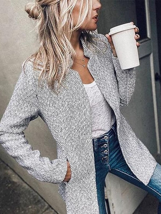 🍂 Otoño Caliente Venta 50% OFF 🎉 Abrigo frontal abierto de manga larga de bolsillo de color sólido de las mujeres