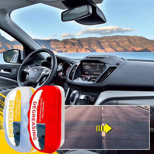 🚗 50 % RABATT NU! ✨ Borste för rengöring av oljefilm på fordonsglas – stor mjuk svamp & mild formula, 120 ml 🌧️