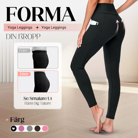 👖 50% RABATT NU! 💪 Högmidjade Buthöjande Magkontrollerande Yoga Leggings med Sidficka – Perfekt för Träning, Yoga & Vardag – Formande & Bekväm 🧘‍♀️