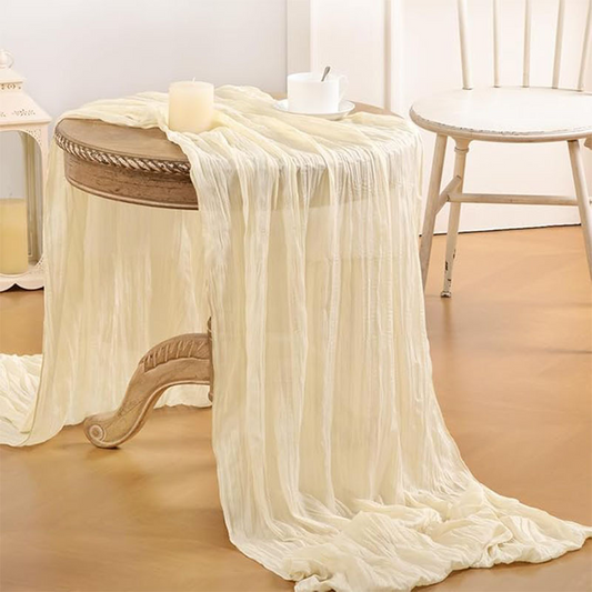 🕯️ 50% RABATT 🌸 | Bohemisk Plisserad Bordslöpare – Texturerad Design för Bröllop & Fest