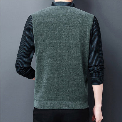 Nice Gift! Men's Faux Plush Shirt&Sweater Fake 2-piece Top