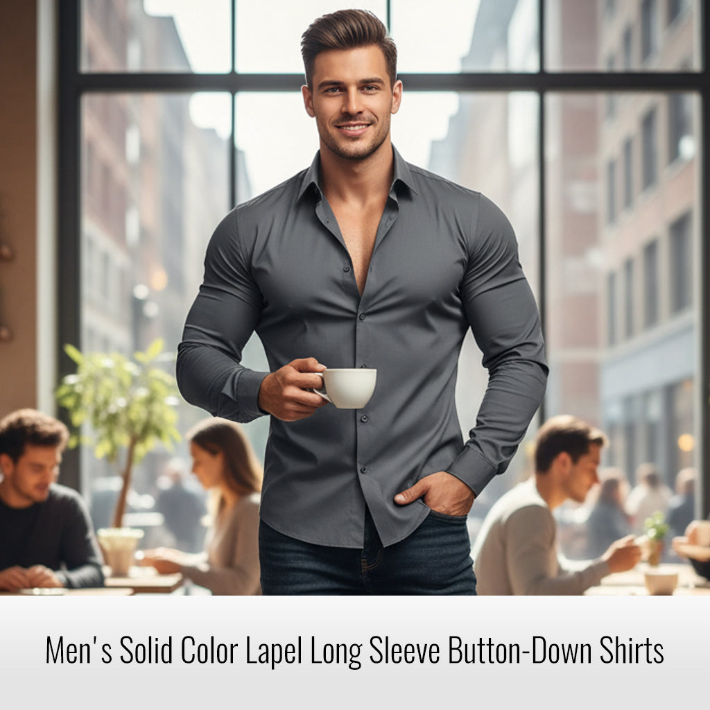 Men's Solid Color Lapel Long Sleeve Button-Down Shirts