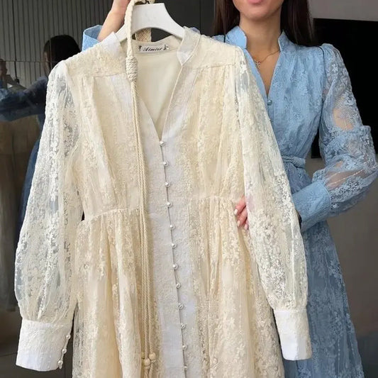 💥Hett tips💥50% OFF✨✨Vintage broderad klänning med lanternärmar