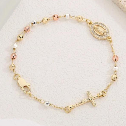 📿 50% RABATT NU! ✨ Elegant Armband med Kors och Strassstenar – Trefärgad Design & Symbolisk Berlock – Perfekt för Vardag & Fest – En Meningsfull Present 💖
