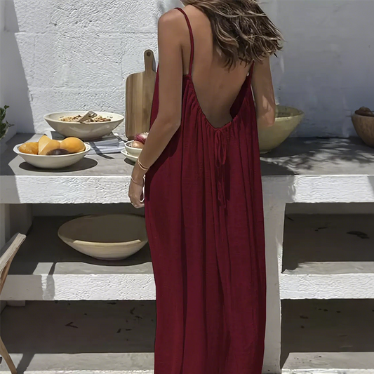 👗 50% RABATT ✨ | Rygglös Camiklänning – Spaghettiband & Maxi-längd💃