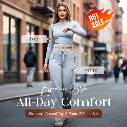 👚 50% RABATT NU!✨ Dam Casual 2-Delars Set – Slimmad Top & Raka Byxor – Mjuk Stretchtyg 🌿