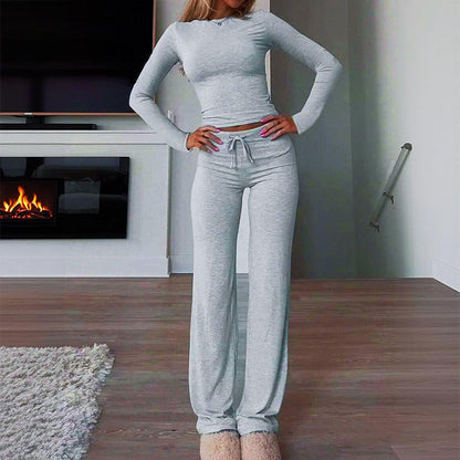 👚 50% RABATT NU!✨ Dam Casual 2-Delars Set – Slimmad Top & Raka Byxor – Mjuk Stretchtyg 🌿
