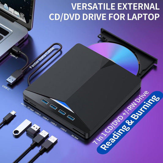 7-i-1 extern DVD-enhet med USB 3.0 Type-C