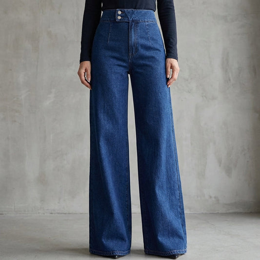 👖 50% RABATT NU! ✨ Högmidjade Vida Jeans – Asymmetrisk Detalj, Stretchmidja & Vintage Tvätt – Smickrande & Ansträngningslöst Chic 🧵