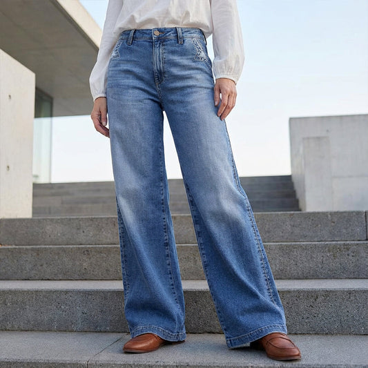 👖 50% RABATT 🌟 | Vintage Högmidjade Vida Jeans – Retrocharm & Andningsbar Bomull