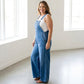 👖 50% RABATT NU!✨ Dam Ärmlösa Jeans Hängselbyxor – Wide Leg & Justerbara Axelremmar – Casual Lös Jumpsuit 🌿