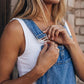 👖 50% RABATT NU!✨ Dam Ärmlösa Jeans Hängselbyxor – Wide Leg & Justerbara Axelremmar – Casual Lös Jumpsuit 🌿