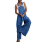 👖 50% RABATT NU!✨ Dam Ärmlösa Jeans Hängselbyxor – Wide Leg & Justerbara Axelremmar – Casual Lös Jumpsuit 🌿
