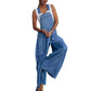 👖 50% RABATT NU!✨ Dam Ärmlösa Jeans Hängselbyxor – Wide Leg & Justerbara Axelremmar – Casual Lös Jumpsuit 🌿