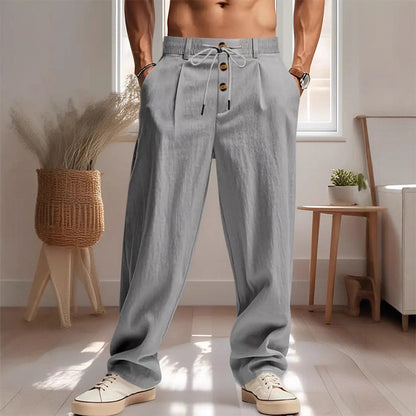👖 50% RABATT NU! 🌿 Herrarnas Casual Linnebyxor med Dragsko – Andningsbart, Ledig Passform & Enkel Stil ✨