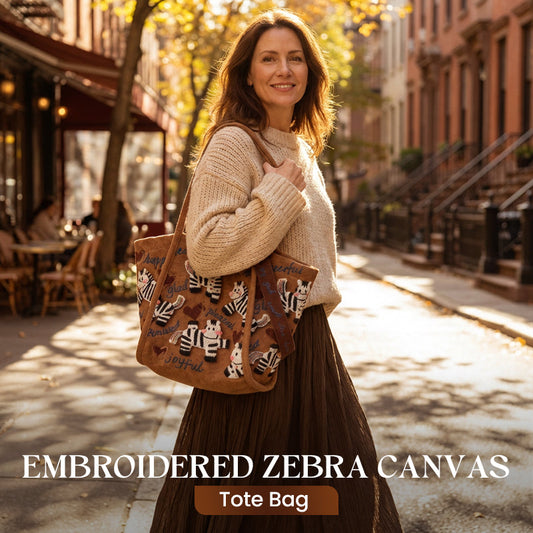 💖Broderad zebra-canvastygsväska