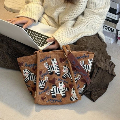 💖Broderad zebra-canvastygsväska