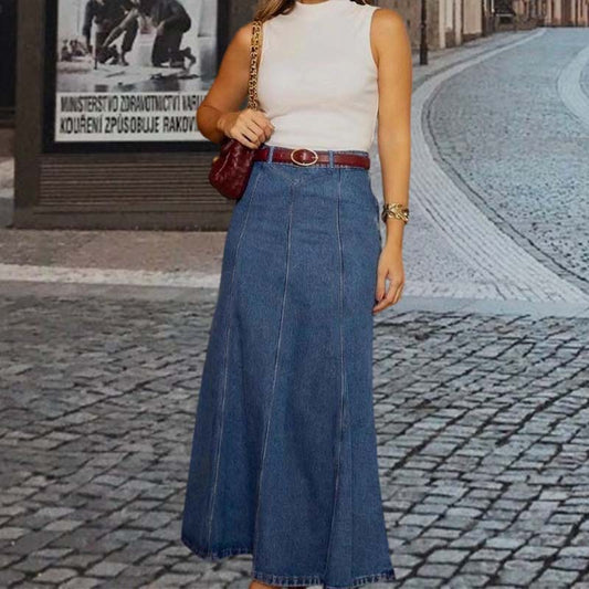 🌟 Förlänger och smalnar | A-linjeformad maxikjol i denim | Smickrande silhuett 💃