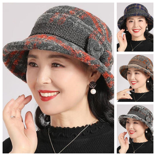 👒 50 % RABATT NU! 🕰️ Dam Vintage Cloche-hatt i ull – klassiskt rutmönster, elegant brätteform och mjuk, bekväm passform 🌸