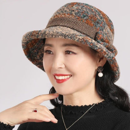 👒 50 % RABATT NU! 🕰️ Dam Vintage Cloche-hatt i ull – klassiskt rutmönster, elegant brätteform och mjuk, bekväm passform 🌸