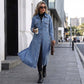 🧥💙 50% RABATT! | Lång Ledig Denimkavaj för Damer – Knappar, Avslappnad Passform & Slitstark Denim!