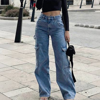 👖 50% RABATT NU! ✨ Dam Vida Ben Cargo Jeans – Hög Midja & Flera Fickor – Stretch Denim & Streetwear Stil 🚶‍♀️