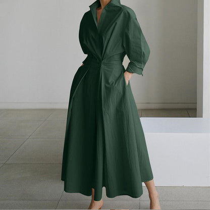👗 50% RABATT 🌿 | Kvinnors Ren Bomulls Skjortklänning – Klassisk Krage & Elegant A-linje