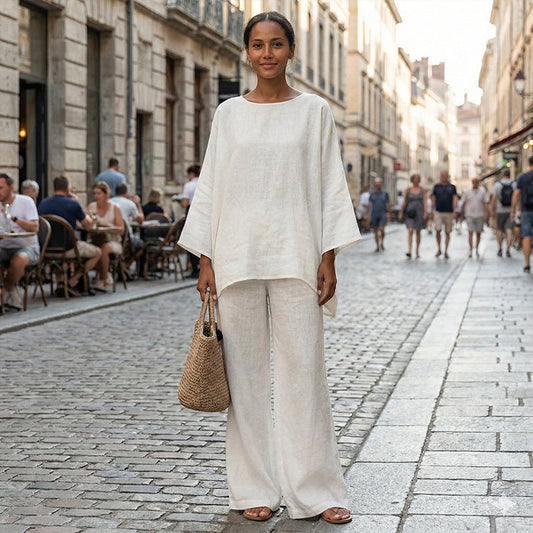 👚 60% RABATT! 👖 Löst Sittande Långärmad Topp & Vida Byxor Set – Bekväm passform, Mjukt material & Avslappnad stil ✨