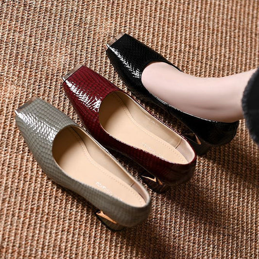 👠 50% RABATT 🐍 | Damskor med Blockklack & Ormskinnsmönster – Metallackcent