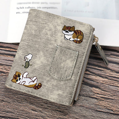 🐱👛 50% RABATT! | Damplånbok med Kattbroderi – Vikbar, PU-läder & Många Kortfack!