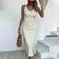 👗✨ 50% RABATT! | Elegant V-ringad Stickad Klänning – Hålmönster, Andningsbar & Figursydd!
