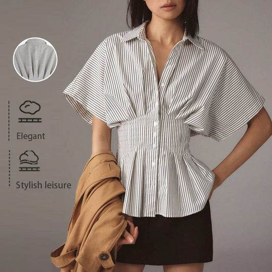 🌸 50% RABATT! | Elegant Randig Plisserad Tunika för Kvinnor