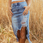 👗 50% RABATT NU! 👖 Högmidjad Distressad Denimkjol – Slitna Detaljer, Asymmetrisk Fåll & Hållbart Tyg – Trendig, Mångsidig & Smickrande 🥾