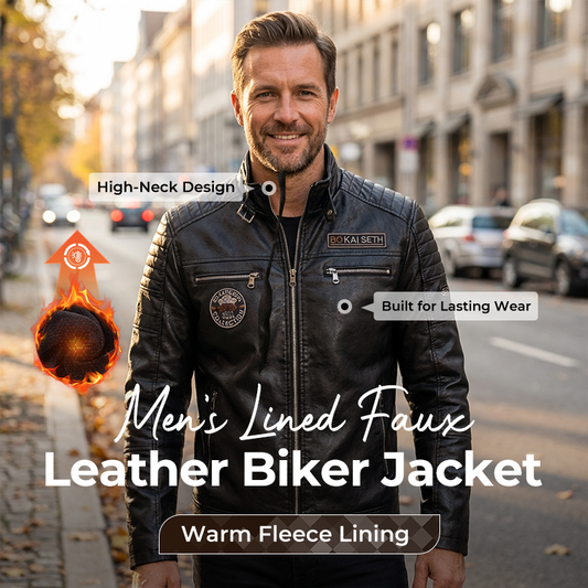 🧥⚡ 50% RABATT! | Herrjacka i Fodrat Konstläder – Vintage Bikerstil, Ståkrage & Plyschfoder!