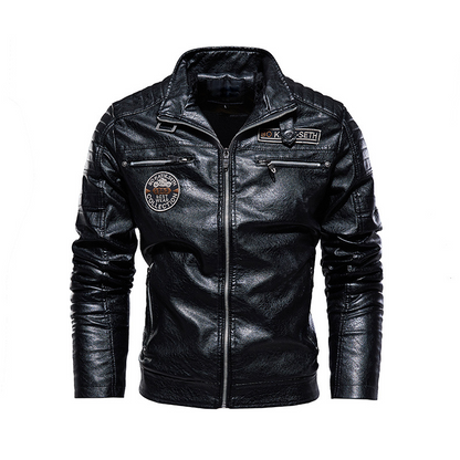 🧥⚡ 50% RABATT! | Herrjacka i Fodrat Konstläder – Vintage Bikerstil, Ståkrage & Plyschfoder!