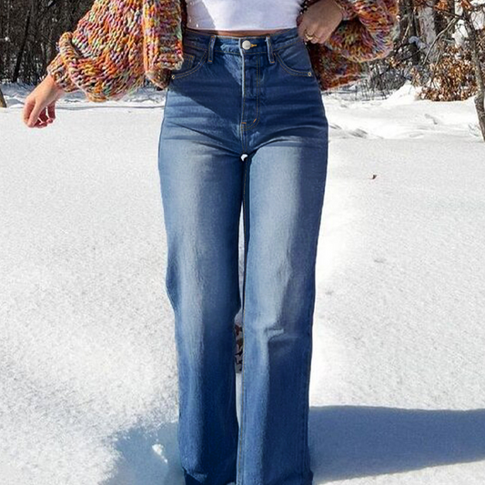 👖 50% RABATT! ✨Högmidjade Elastiska Raka Jeans – Premium Stretch & Tidlös Stil!💙