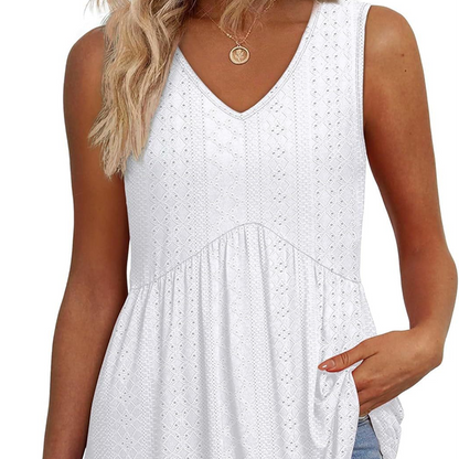 🌸 60% RABATT! Ärmlös Topp med V-hals & Volang – Mjuk, Andningsbar & Mångsidig!