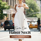 👗✨ 50% RABATT! | Halter Neck Rygglös Maxiklänning – Tierad Kjol & Djup V-ringning!