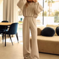 💕50% RABATT!💕2-delat Set – Kort Topp & Vida Byxor, Avslappnad Passform!