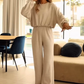 💕50% RABATT!💕2-delat Set – Kort Topp & Vida Byxor, Avslappnad Passform!