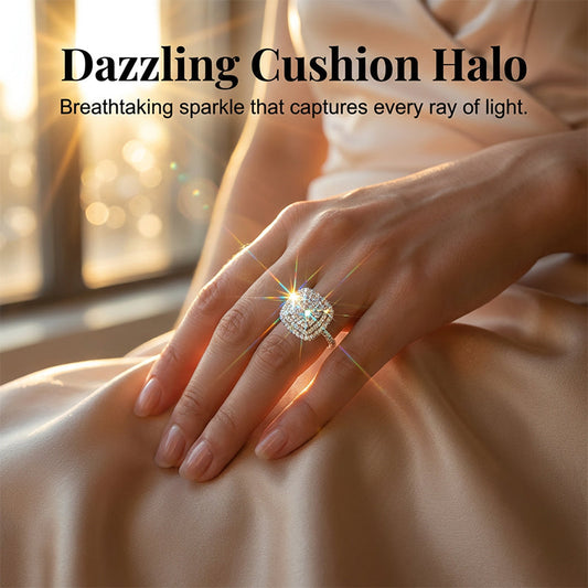 💎 50% RABATT!✨ Dubbel Halo Fyrkantig Ring – Mikro-pålagd & Hypoallergen!