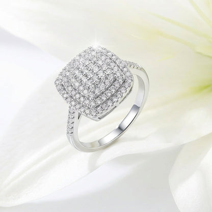 💎 50% RABATT!✨ Dubbel Halo Fyrkantig Ring – Mikro-pålagd & Hypoallergen!