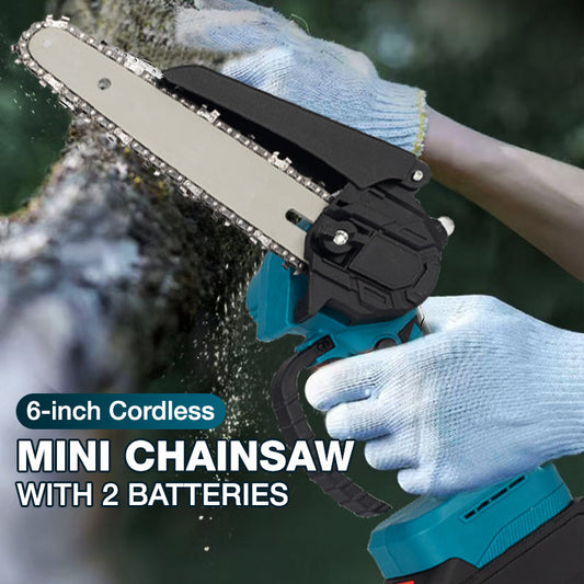 ⛓️ 50% RABATT NU! 🔋 6-tums Sladdlös Minikedjesåg med 2 Batterier – Kompakt, Kraftfull & Perfekt för Trädbeskärning – Enhansmanöver 🌲