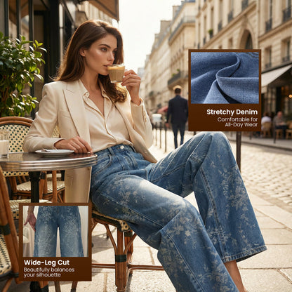 👖 50% RABATT 🌸 | Blommönstrade Jacquardjeans – Vida Ben & Hög Midja