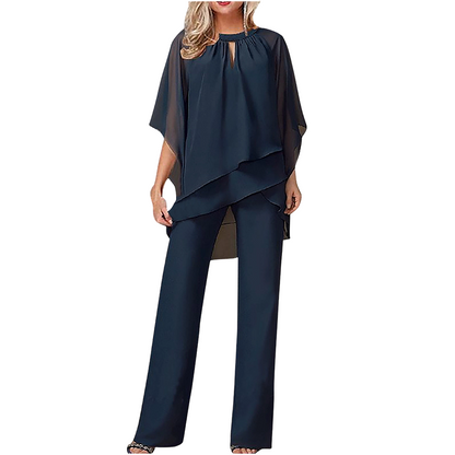 ✨ 50% RABATT 🌸 | Asymmetrisk Blus & Vida Byxor – Flödande Chiffong & Modern Silhuett