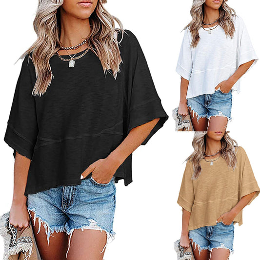👚 50% RABATT NU! 👗 Damernas Enfärgad Löst Passande T-shirt med Vidärm – Stilren Design & Mjuk Tyg ✨