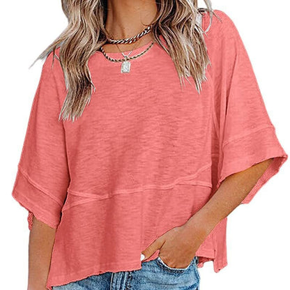 👚 50% RABATT NU! 👗 Damernas Enfärgad Löst Passande T-shirt med Vidärm – Stilren Design & Mjuk Tyg ✨