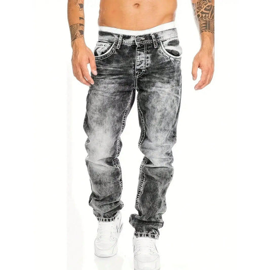 👖 50% RABATT 🔥 | Herr Stretchjeans – Raka Ben, Vintage-tvättad & Hip-hop Stil