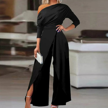 👗 50% RABATT ✨ | Elegant Jumpsuit med En Skulder – Vida Ben & Wrap-detalj