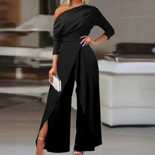 👗 50% RABATT ✨ | Elegant Jumpsuit med En Skulder – Vida Ben & Wrap-detalj